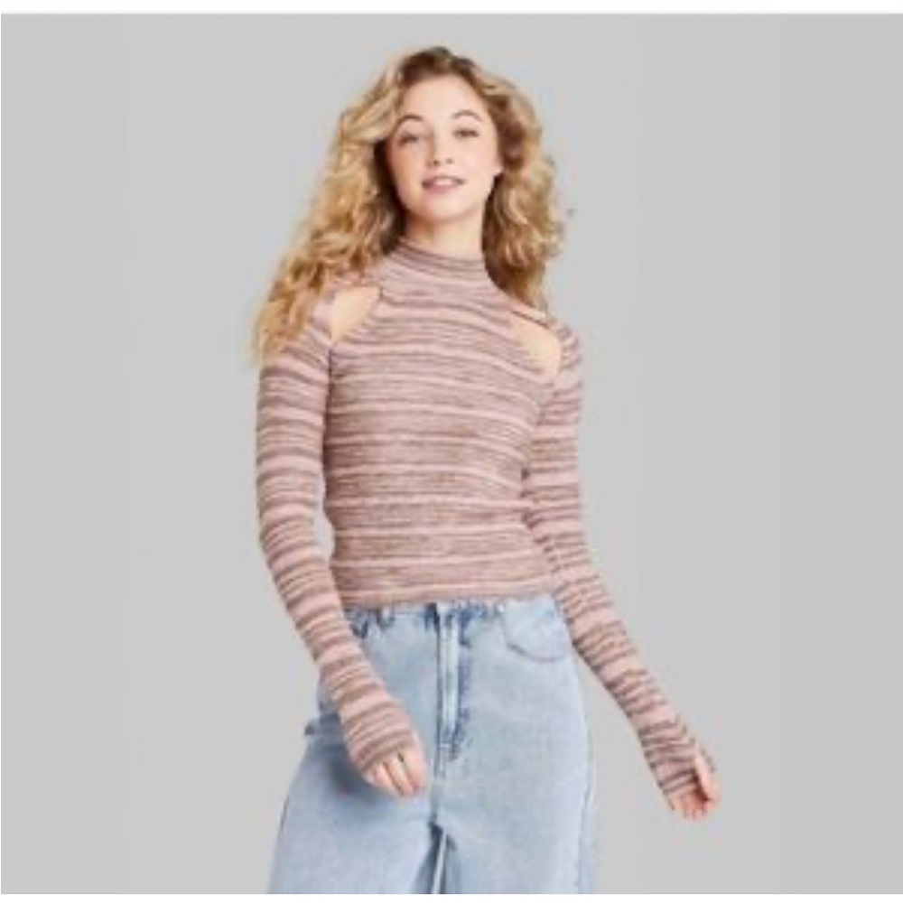 Wild fable ribbed long sleeve neutral tee size XS